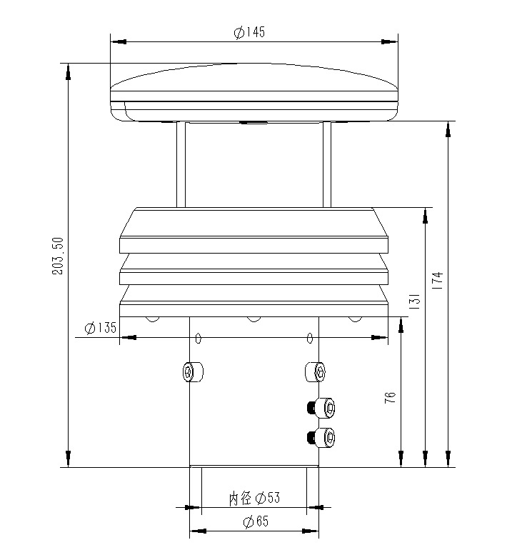 金属款风速风向仪产品尺寸图